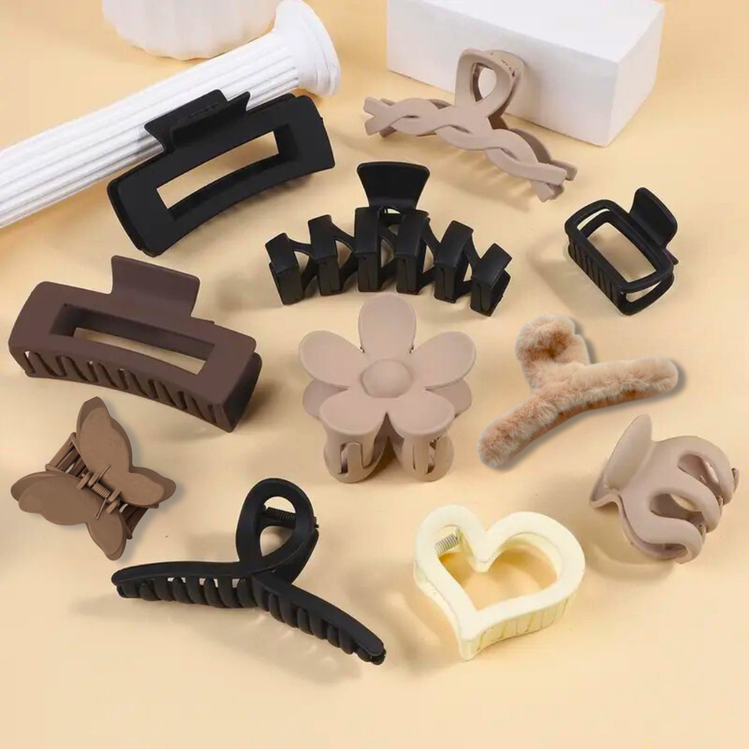 8pcs Earthy Tone Claw Clips Set