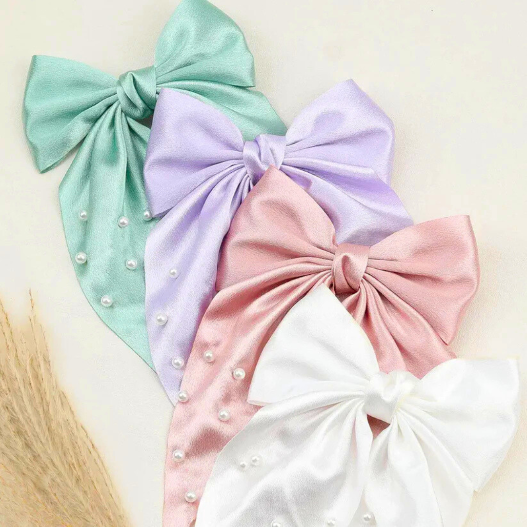 Hair Bow Clip with Pearls