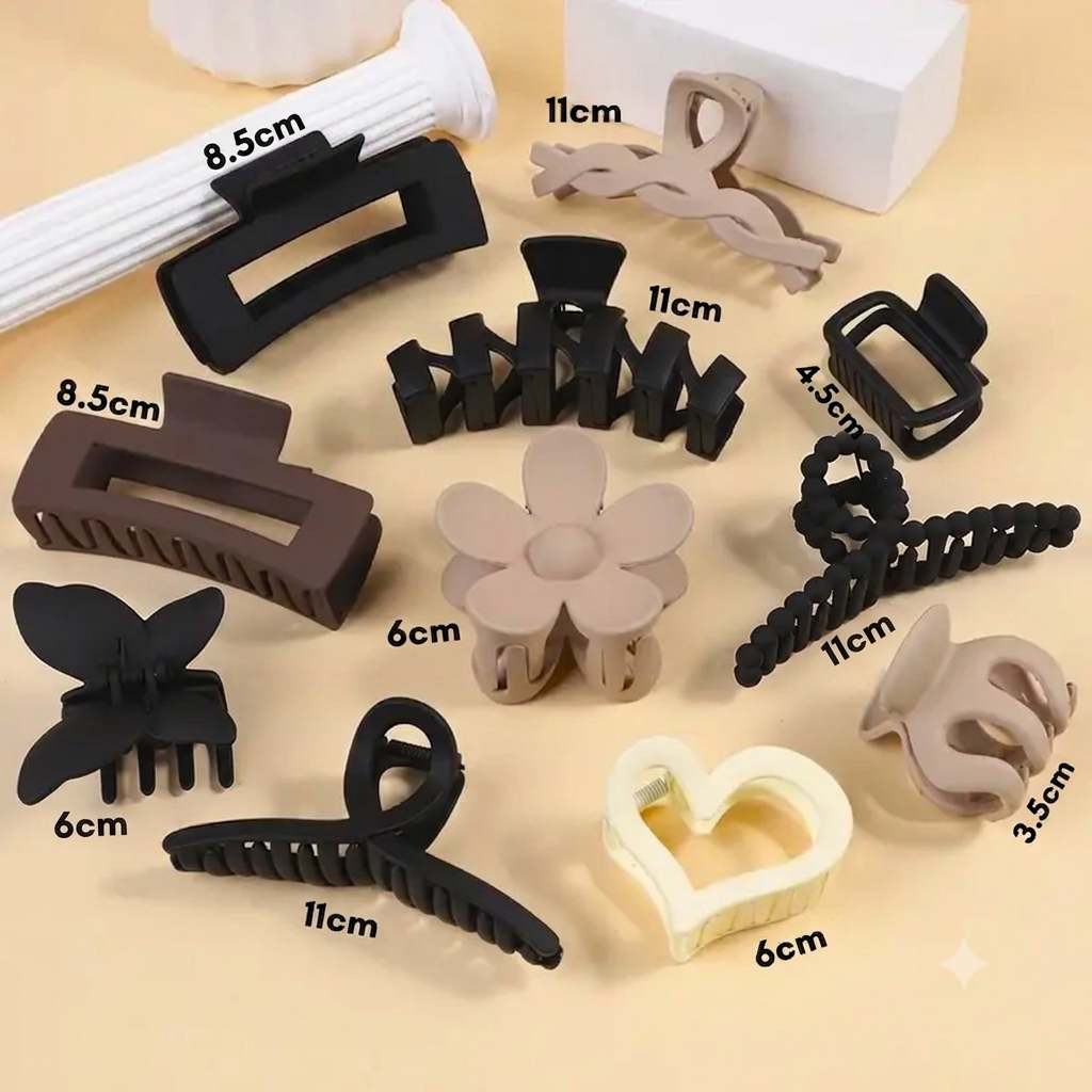 8pcs Earthy Tone Claw Clips Set