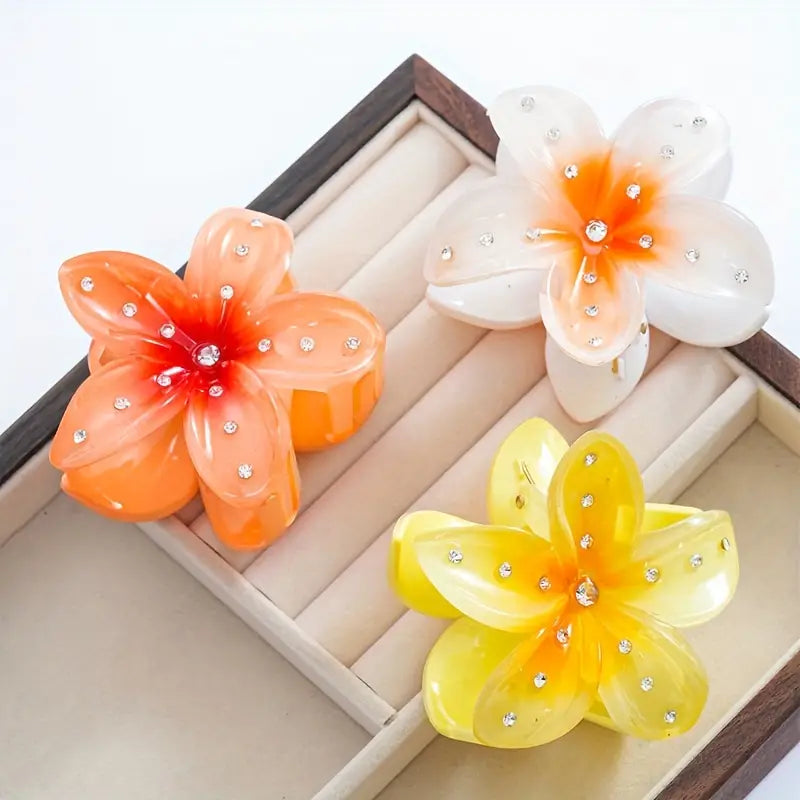 Gradient Flower Claw Clip with Rhinestones