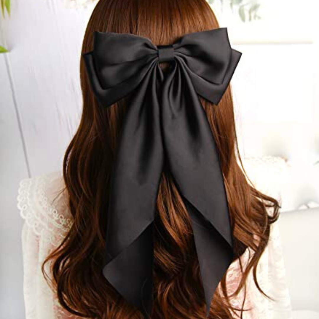 Pack of 2 Large Hair Bow Barrette (BLACK & WHITE)