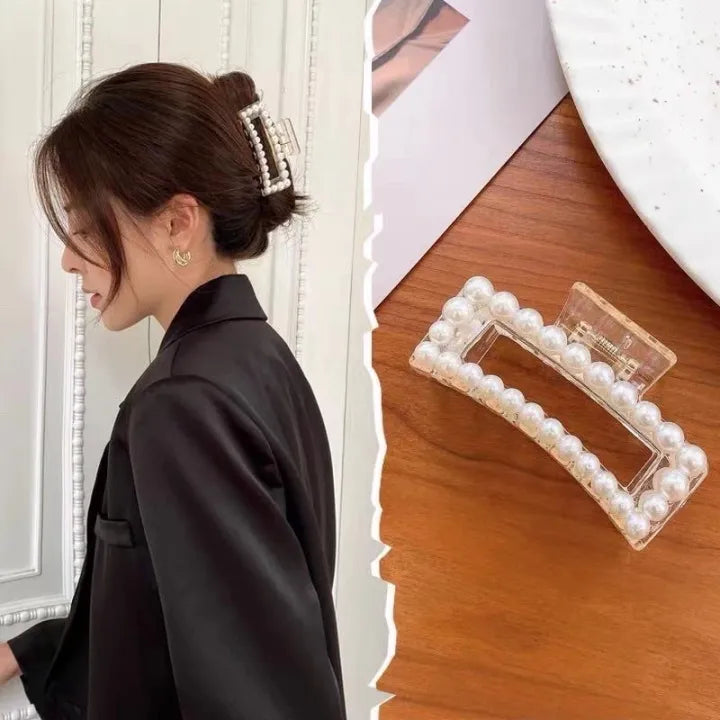 Transparent Pearl Renctangle Claw Clip