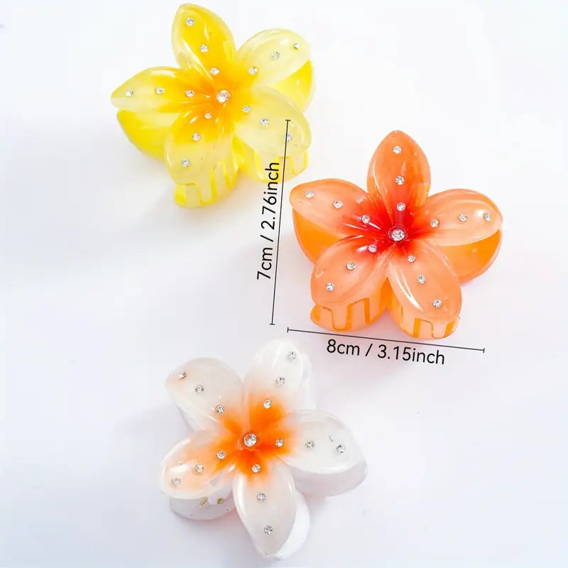 Gradient Flower Claw Clip with Rhinestones