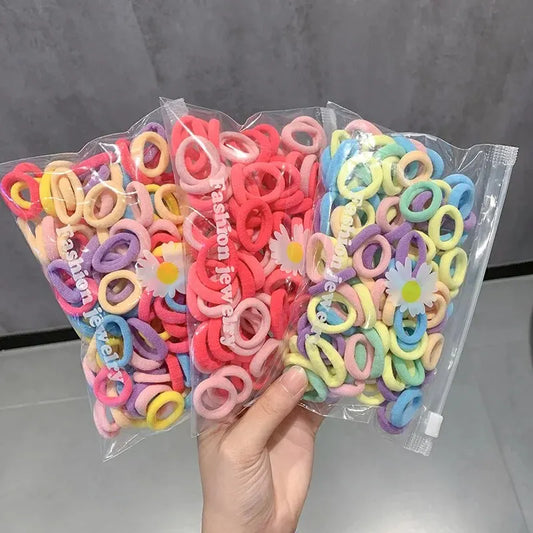 100 Pcs Mini Elastic Hair Band Multi-Color Hair Ties Pouch