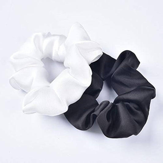 Silk Scrunchies (PAIR OF TWO: BLACK+WHITE)