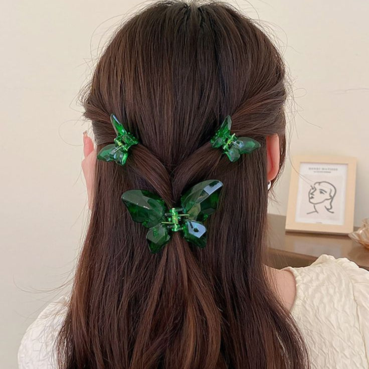 3pcs Crystal Butterfly Claw Clips