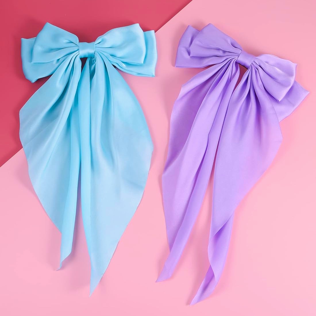 Turquoise & Lilac Long Tail Bow Clip (PACK OF 2)