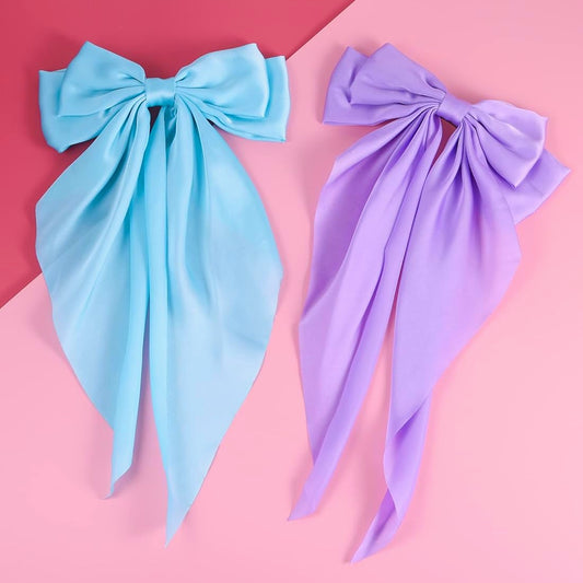 Turquoise & Lilac Long Tail Bow Clip (PACK OF 2)