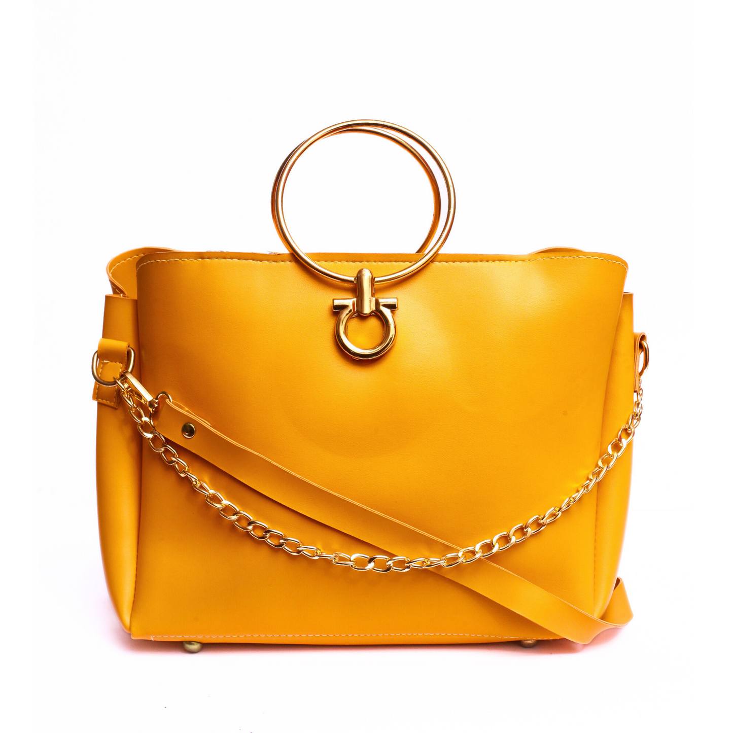 Mustard Crystal Ring Hand Bag (Front View)