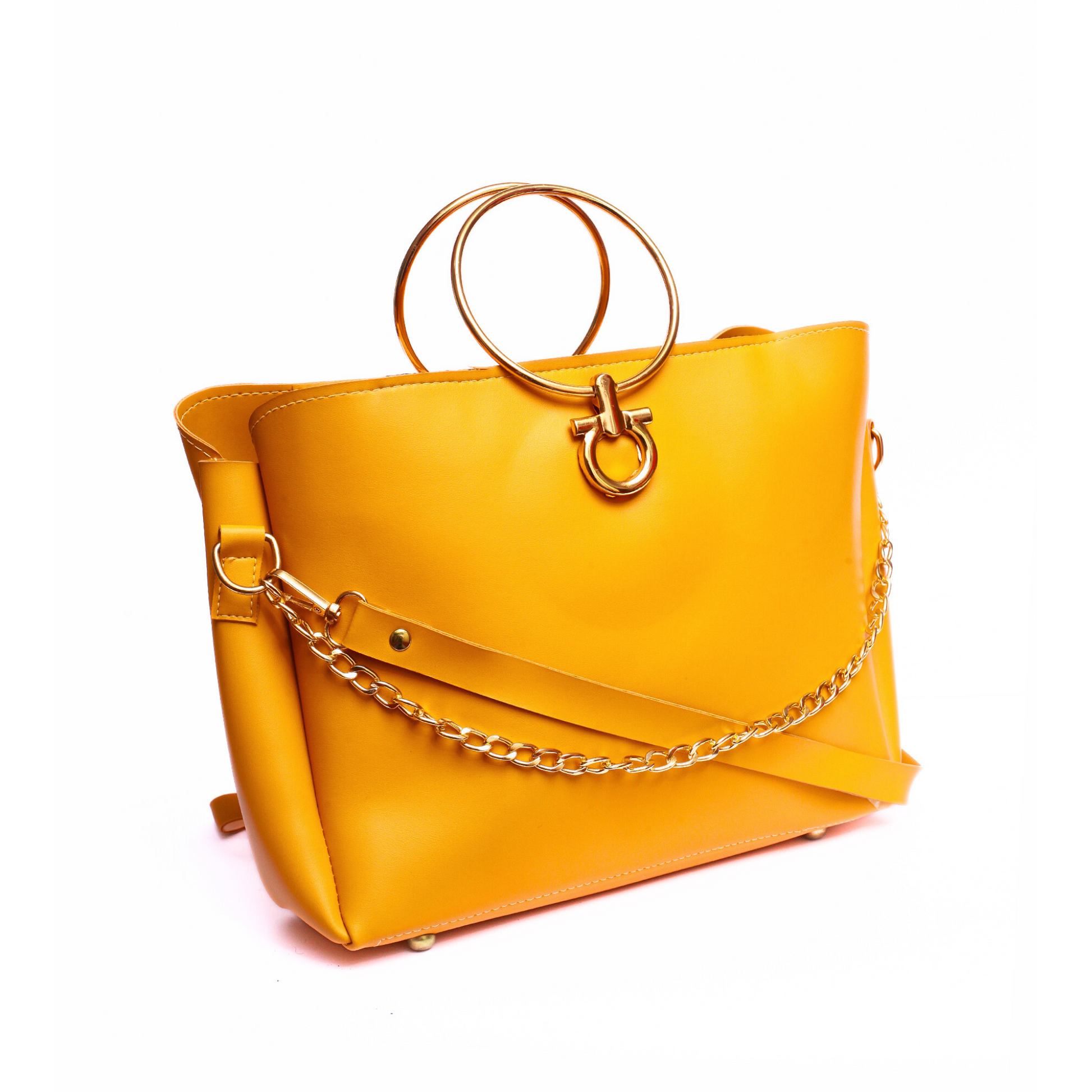 Mustard Crystal Ring Hand Bag (Side)