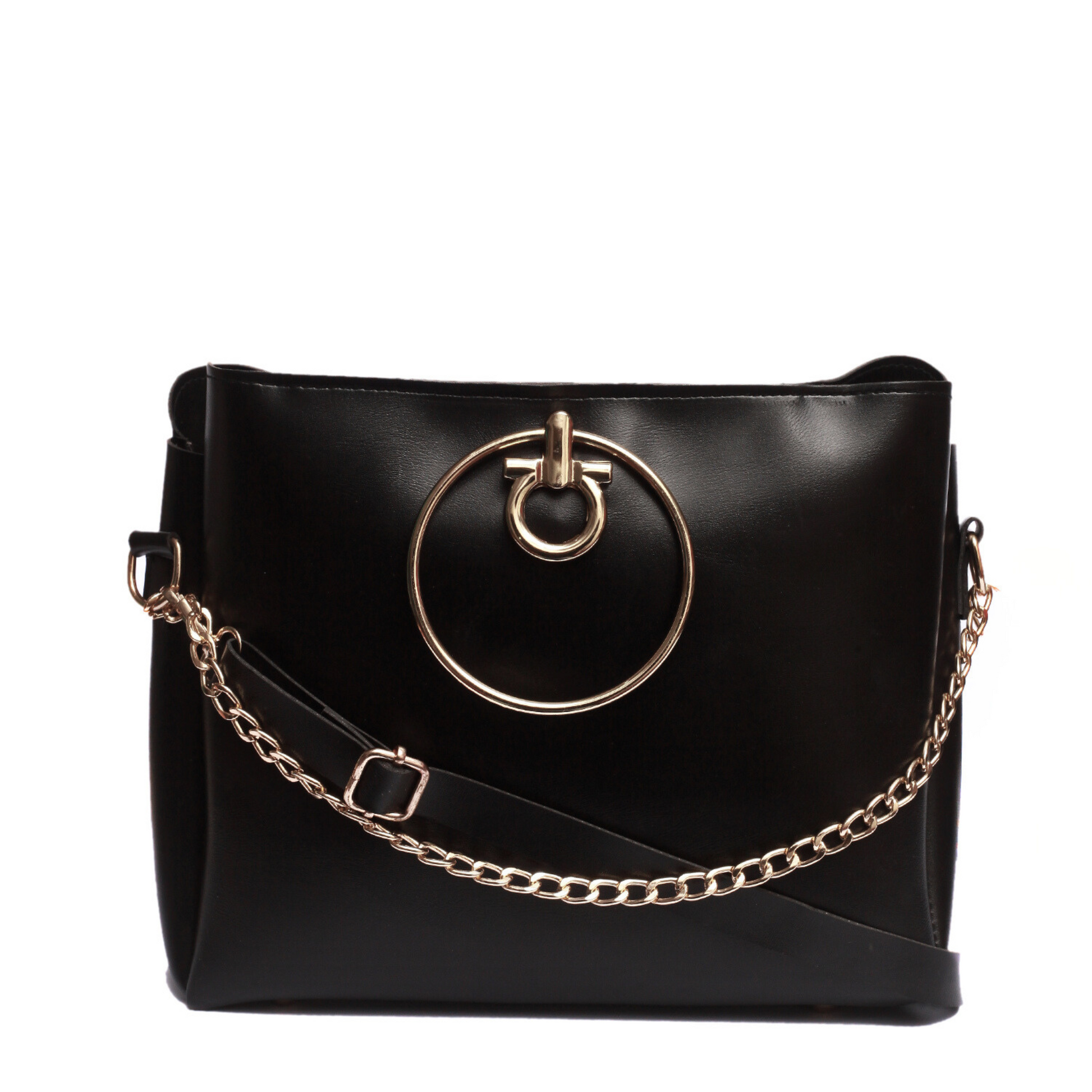 Black Crystal Ring Hand Bag (Front)