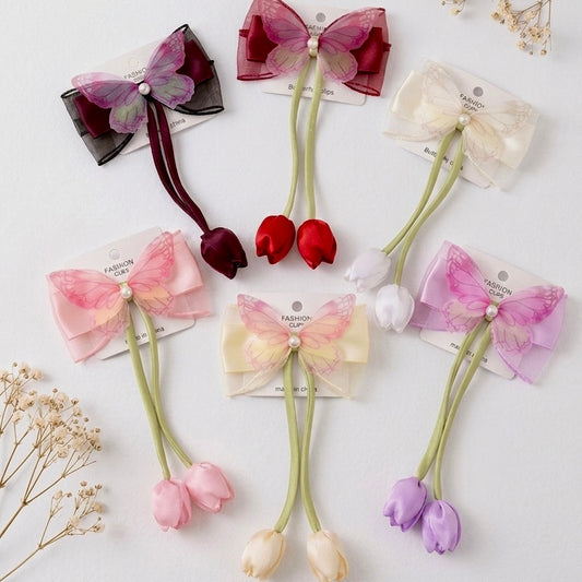 Butterfly Hair Bow with Tulips