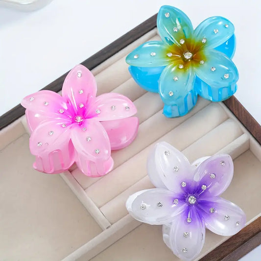 Gradient Flower Claw Clip with Rhinestones
