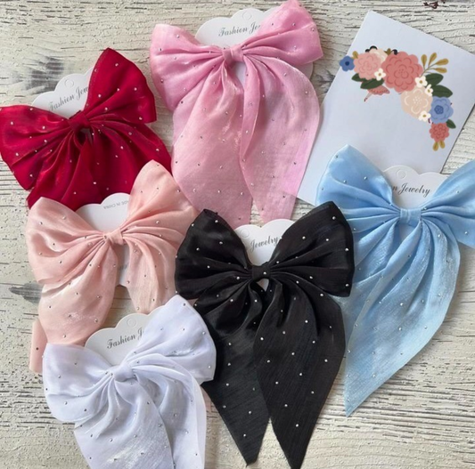 Rhinestone Hair Bow Clip