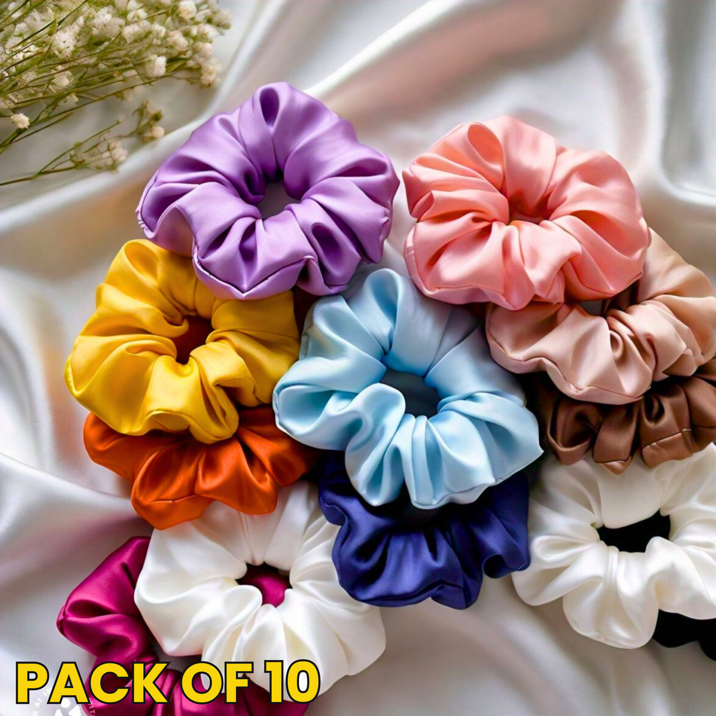 Pack of 10 Silk Scunchies