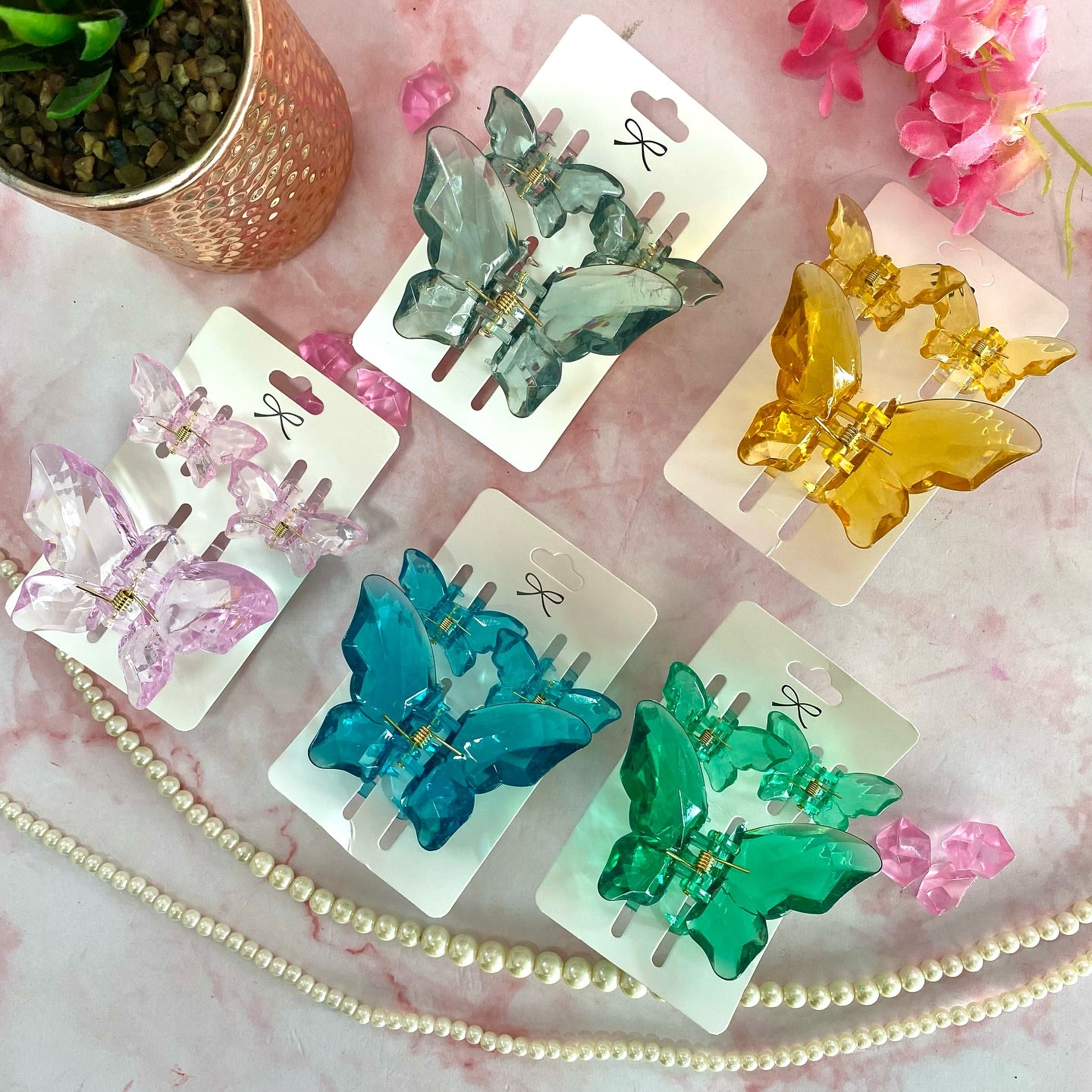 3pcs Crystal Butterfly Claw Clips
