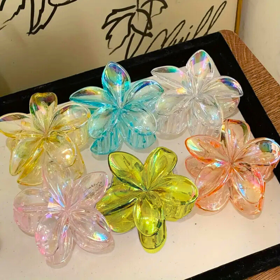 Crystal flower claw clips