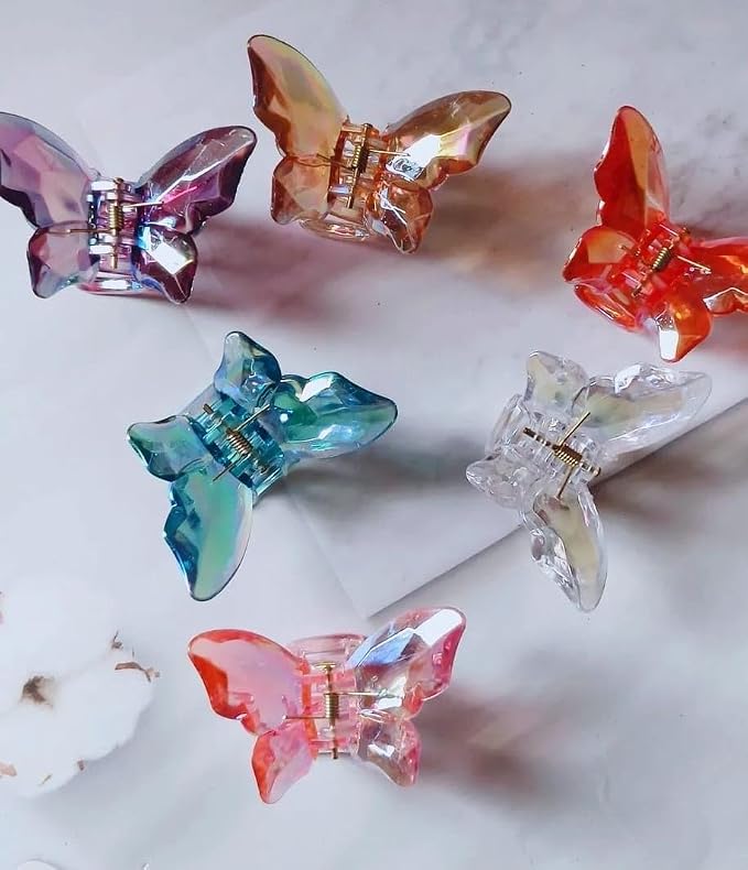2 Mini Crystal Butterfly Claw Clip