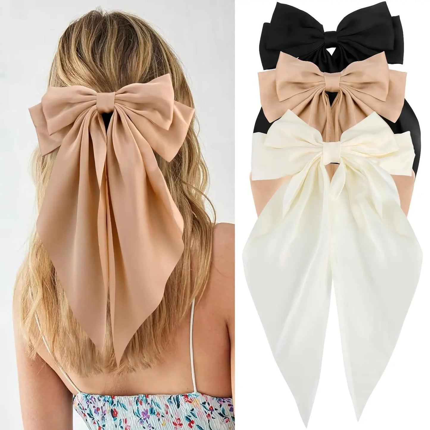 Long Hair Bow Clips (SET OF THREE)