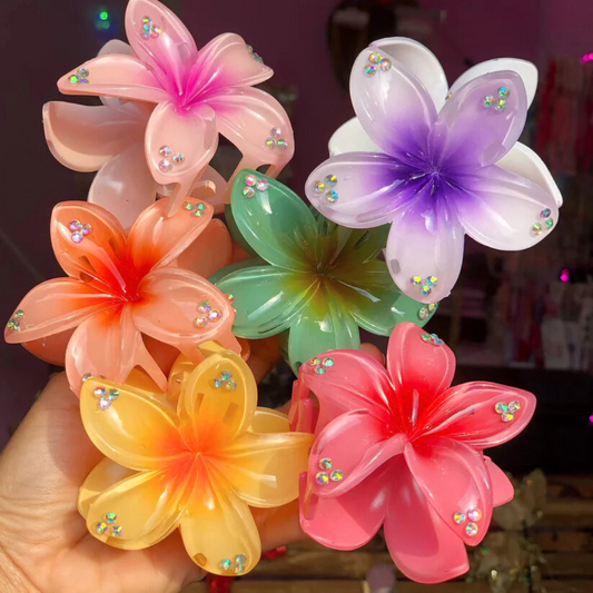 Gradient Flower Claw Clip with Rhinestones